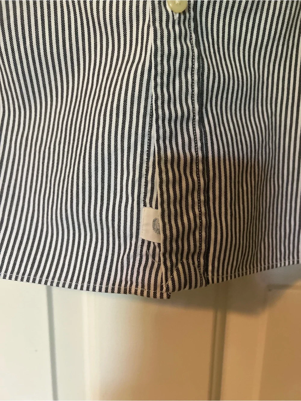 J. Crew Short-Sleeve Button-Down Shirt in Gray and White Pinstripes
